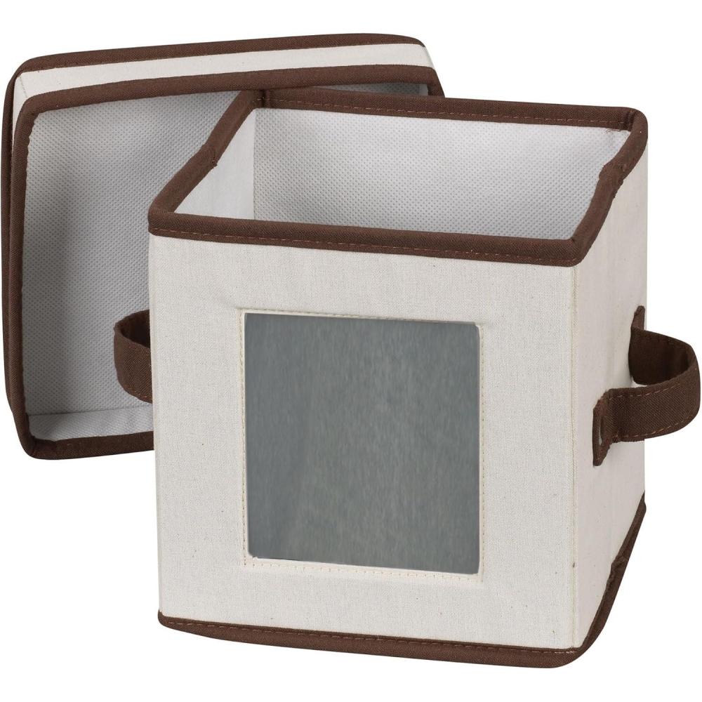 image:imageHousehold Essentials Saucer Storage Box Holds 12 Saucers with Felt Protectors Windowed Panel 2 Riveted Handles Foldable and Stackable BoxNatural