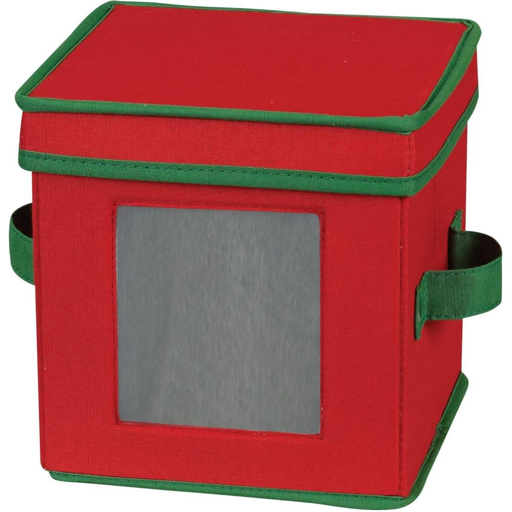 image:imageHousehold Essentials Saucer Storage Box Holds 12 Saucers with Felt Protectors Windowed Panel 2 Riveted Handles Foldable and Stackable BoxRed