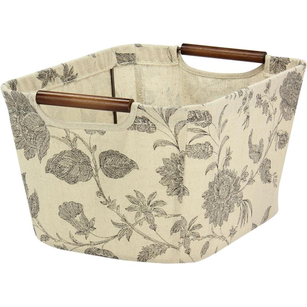 image:imageHousehold Essentials Small Tapered Storage Bin with Wood Handles Black FloralMedium