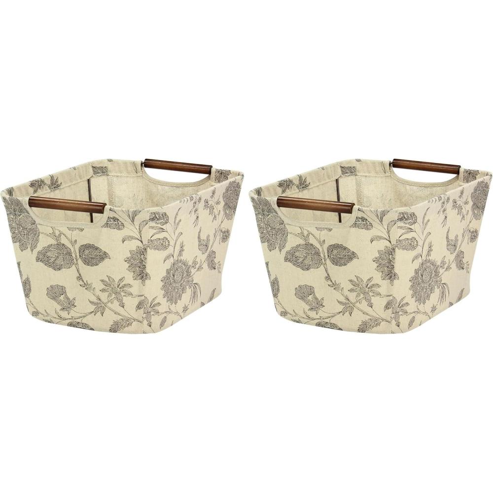 image:imageHousehold Essentials Small Tapered Storage Bin with Wood Handles Black FloralMedium Pack of 2