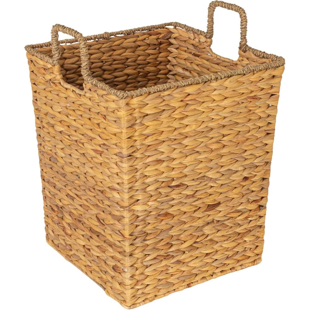 image:imageHousehold Essentials Square Handwoven Water Hyacinth and Seagrass Basket with Handles Natural