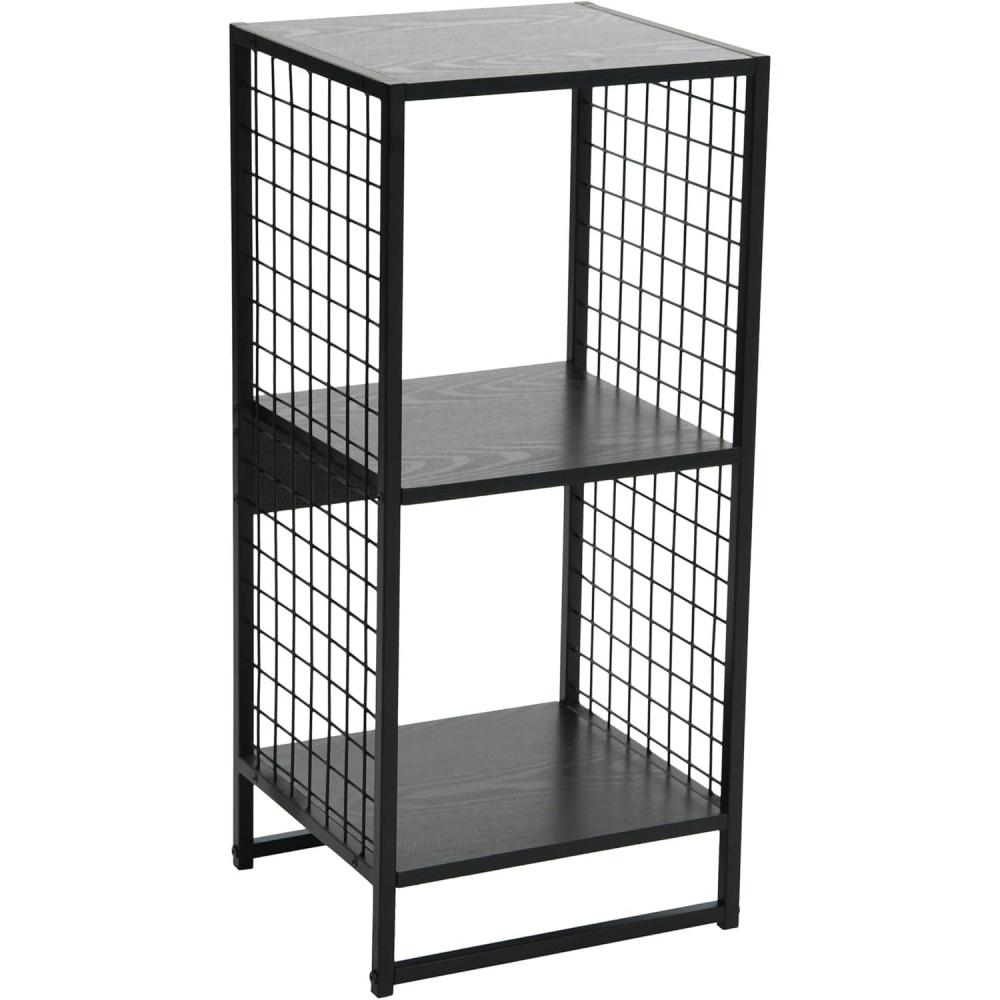 image:imageHousehold Essentials Trellis Open Storage Bookshelf with 2 Cube Compartments Mid Century Walnut Wood Grain and Black MetalBlack