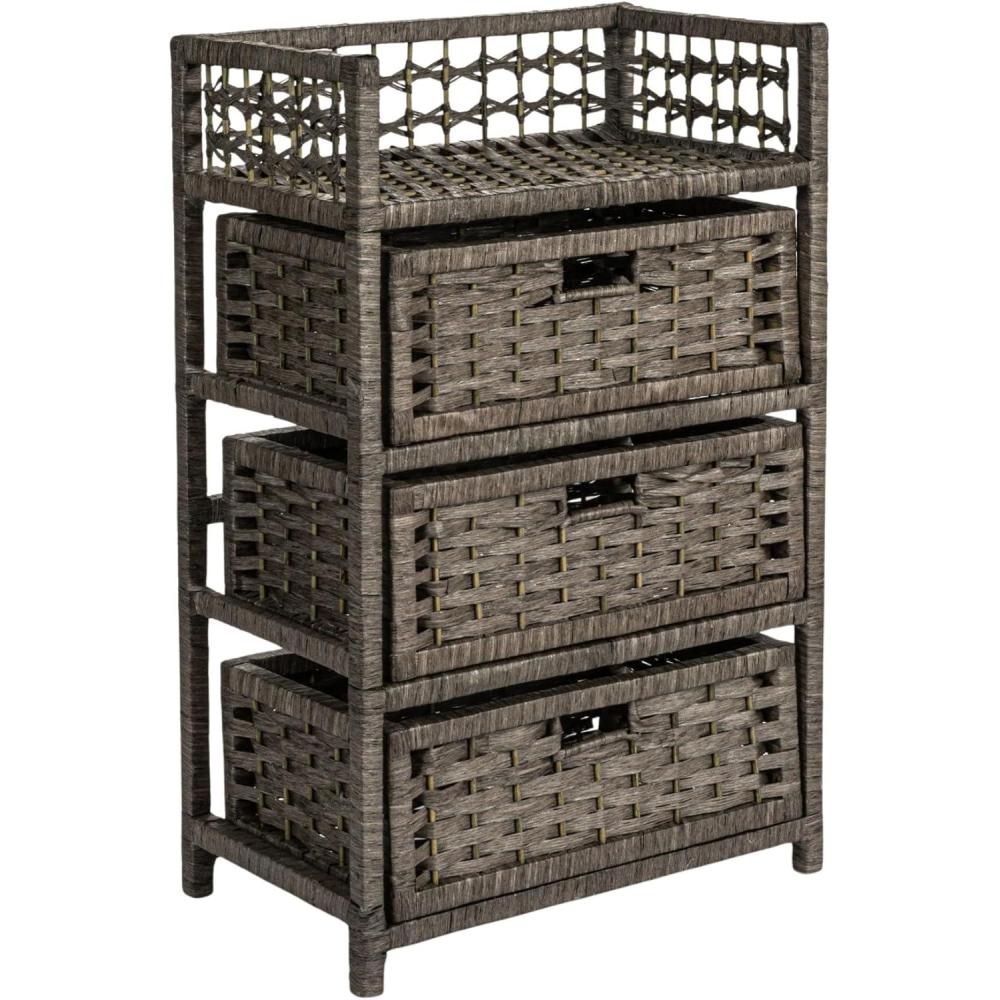 image:imageHousehold Essentials Woven 3 Drawer Chest with Cutout HandlesGrey