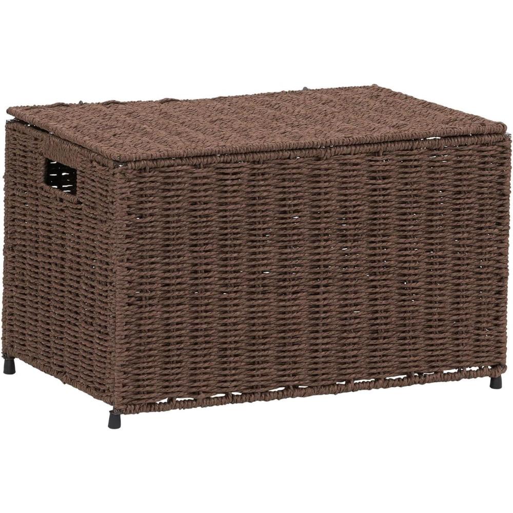 image:imageHousehold Essentials Woven Paper Rope Storage Chest with Hinged Lid and Integrated Handles GreyDark Brown