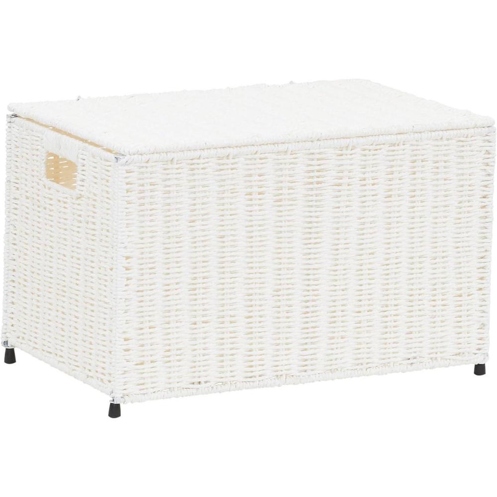 image:imageHousehold Essentials Woven Paper Rope Storage Chest with Hinged Lid and Integrated Handles GreyWhite