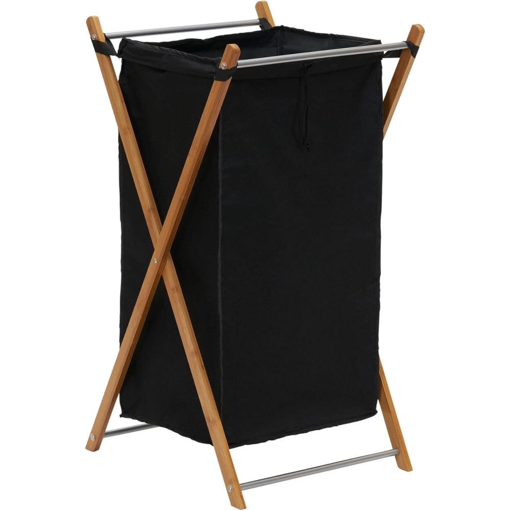 image:imageHousehold Essentials XFrame Bamboo Hamper Washable Black Liner and Bamboo Frame and Renewable Folds for Storage Simple and Chic NaturalBlack