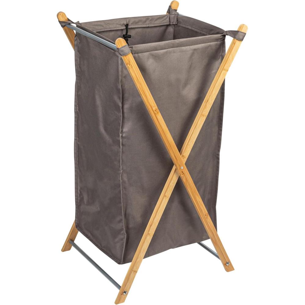 image:imageHousehold Essentials XFrame Bamboo Hamper Washable Black Liner and Bamboo Frame and Renewable Folds for Storage Simple and Chic NaturalGray