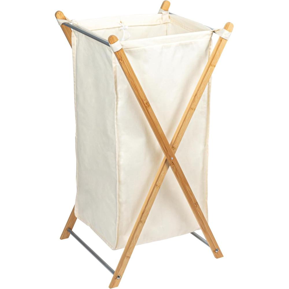 image:imageHousehold Essentials XFrame Bamboo Hamper Washable Black Liner and Bamboo Frame and Renewable Folds for Storage Simple and Chic NaturalNatural