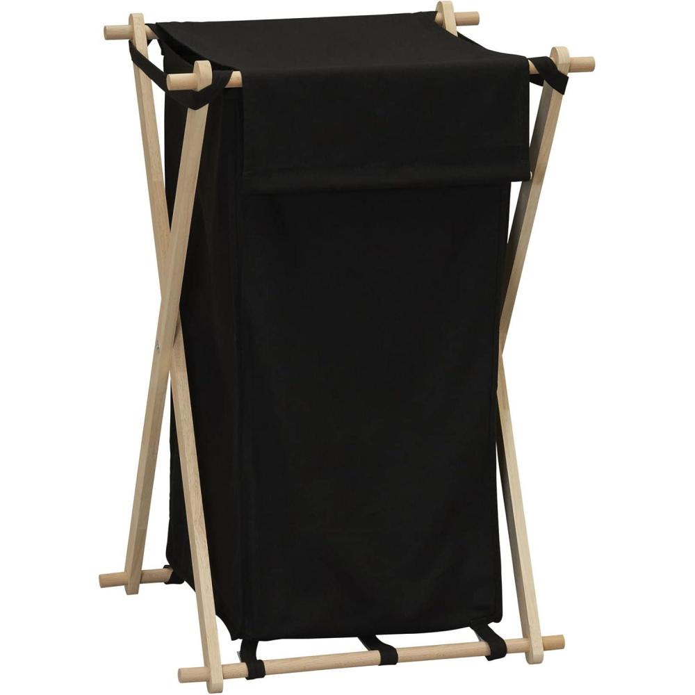 image:imageHousehold Essentials XFrame Wood Laundry Sorter Collapsible Wood Frame with Washable PolyCotton Bags Naturally Stylish LargeBlack