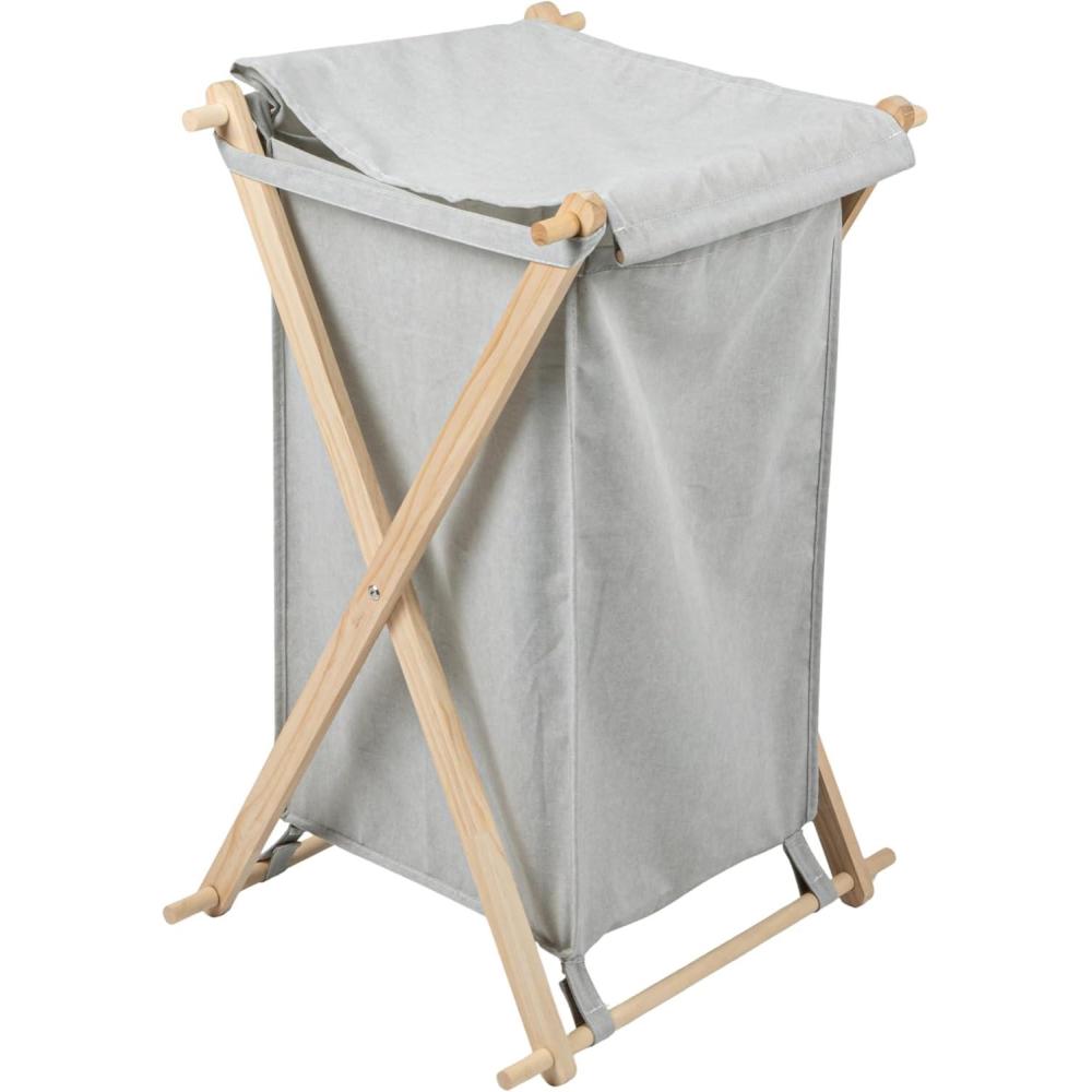 image:imageHousehold Essentials XFrame Wood Laundry Sorter Collapsible Wood Frame with Washable PolyCotton Bags Naturally Stylish LargeGray