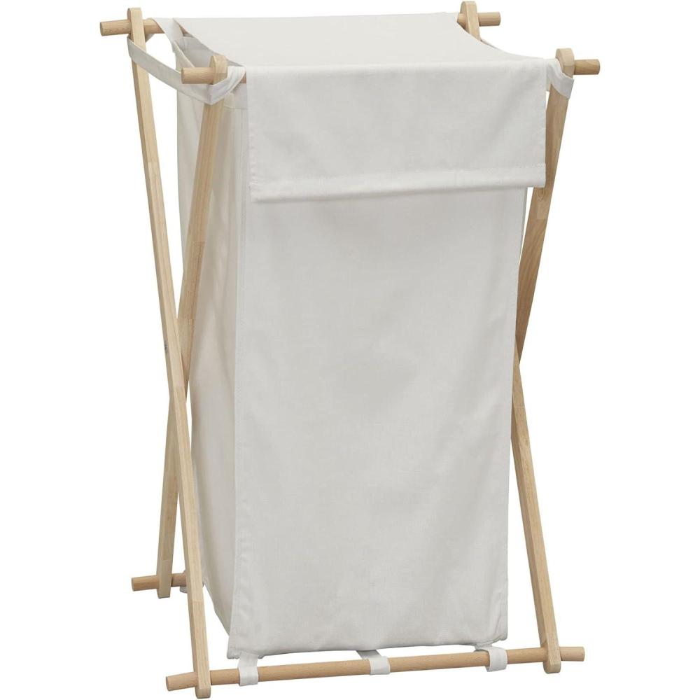 image:imageHousehold Essentials XFrame Wood Laundry Sorter Collapsible Wood Frame with Washable PolyCotton Bags Naturally Stylish LargeWhite
