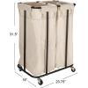 Household Essentials 2-Bag Rolling Laundry Sorter, Natural(Natural/Black)