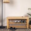 Household Essentials 2-Shelf Bamboo Bench, Slatted Bench Seat with Storage Shelves, Sturdy, Lightweight, Versatile and Stylish, Easy to Assemble, Perfect for The Entryway, Bedroom or Garage, Natural