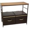 Household Essentials 2-Tier Storage Chest of Drawers Bronze Frame Wood Grain Top and 4 Brown Storage Bins with Natural Jute Trim