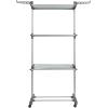 Household Essentials 4 Tier Stainless Steel Laundry Drying Rack with Two Side Wings, Grey
