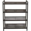 Household Essentials 4-Tier Metal Shoe Rack, Stretched Metal Shelving with Center Supports, Durable Frame with Handles, 12 Pair Capacity, Lightweight, Easy to Assemble, Nickel(Brown)