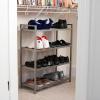 Household Essentials 4-Tier Metal Shoe Rack, Stretched Metal Shelving with Center Supports, Durable Frame with Handles, 12 Pair Capacity, Lightweight, Easy to Assemble, Nickel(Silver)
