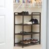Household Essentials 4-Tier Metal Shoe Rack, Stretched Metal Shelving with Center Supports, Durable Frame with Handles, 12 Pair Capacity, Lightweight, Easy to Assemble, Nickel(Brown)