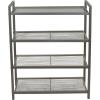 Household Essentials 4-Tier Metal Shoe Rack, Stretched Metal Shelving with Center Supports, Durable Frame with Handles, 12 Pair Capacity, Lightweight, Easy to Assemble, Nickel(Silver)