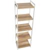 Household Essentials 5 Tier Storage Tower Metal, Grey Shelf – Black Frame, Ashwood(Coastal Oak)
