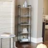 Household Essentials 5 Tier Storage Tower Metal, Grey Shelf – Black Frame, Ashwood(Slate)