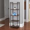Household Essentials 5 Tier Storage Tower Metal, Grey Shelf – Black Frame, Ashwood(Walnut)