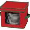 Household Essentials 534 Dinnerware Storage Box with Lid and Handles | Chest for Salad Plates | Natural Canvas with Brown Trim(Red)