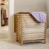 Household Essentials Bamboo Laundry Hamper, Slated Hamper with Natural Cotton Bag, Removable Bag and Foldable Frame, Chic and Environmentally Friendly(Hamper)