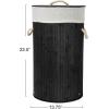 Household Essentials Bamboo Laundry Hamper with Rope Handles, 19-Gallons, White(Black)