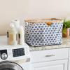 Household Essentials Bamboo Rimmed Krush Basket with Cutout Handles, Blue Cacti(Blue Cacti)