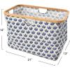 Household Essentials Bamboo Rimmed Krush Basket with Cutout Handles, Blue Cacti(Blue Cacti)