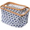 Household Essentials Bamboo Rimmed Krush Hamper with Cutout Handles, Set of 2 Sizes, Blue Cacti