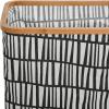 Household Essentials Bamboo Rimmed Rectangle Krush Hamper with Cutout Handles, Blue Cacti(Black and White)