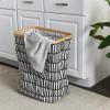Household Essentials Bamboo Rimmed Rectangle Krush Hamper with Cutout Handles, Blue Cacti(Black and White)