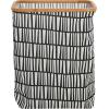 Household Essentials Bamboo Rimmed Rectangle Krush Hamper with Cutout Handles, Blue Cacti(Black and White)