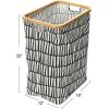 Household Essentials Bamboo Rimmed Rectangle Krush Hamper with Cutout Handles, Blue Cacti(Black and White)