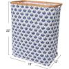 Household Essentials Bamboo Rimmed Rectangle Krush Hamper with Cutout Handles, Blue Cacti(Blue Cacti)