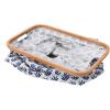 Household Essentials Bamboo Rimmed Rectangle Krush Hamper with Cutout Handles, Blue Cacti(Blue Cacti)