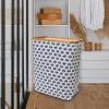 Household Essentials Bamboo Rimmed Rectangle Krush Hamper with Cutout Handles, Blue Cacti(Blue Cacti)