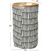 Household Essentials Bamboo Rimmed Round Krush Hamper with Cutout Handles, Black and White(Black and White)