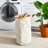 Household Essentials Bamboo Rimmed Round Krush Hamper with Cutout Handles, Black and White(Tan Chevron)