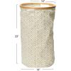 Household Essentials Bamboo Rimmed Round Krush Hamper with Cutout Handles, Black and White(Tan Chevron)