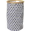 Household Essentials Bamboo Rimmed Round Krush Hamper with Cutout Handles, Blue Cacti
