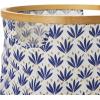 Household Essentials Bamboo Rimmed Round Krush Hamper with Cutout Handles, Blue Cacti