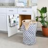 Household Essentials Bamboo Rimmed Round Krush Hamper with Cutout Handles, Blue Cacti