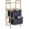 Household Essentials Bamboo Storage Shelf with Cotton Fabric Drawers, Natural and Black