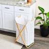 Household Essentials Bamboo X Frame Hamper with Grid Pattern, Gray(Cross)