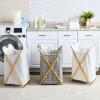 Household Essentials Bamboo X Frame Hamper with Grid Pattern, Gray(Cross)