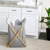 Household Essentials Bamboo X Frame Hamper with Grid Pattern, Gray(Plaid)