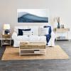 Household Essentials Bungalow Rectangular Coffee Table with Storage Shelf and 2 Drawers Coastal Oak Rustic Wood Grain Woven Front and White Metal